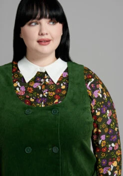 My Power Cord Deep Green Corduroy – Double-Breasted 70s-Inspired Jumper Dress -ModCloth 205338 c80023 7