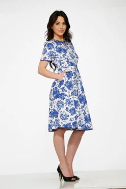 Orchid Bloom White & Blue China Doll Porcelain Print – Vintage Midi Swing Dress with Pockets -ModCloth 20560 White Blue Floral Dress 10