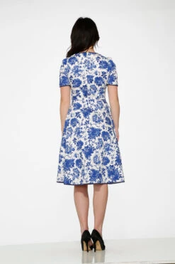 Orchid Bloom White & Blue China Doll Porcelain Print – Vintage Midi Swing Dress with Pockets -ModCloth 20560 White Blue Floral Dress 15