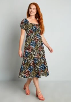 Princess Highway Black Floral Patchwork Square Neck – Sweetness In The Air Midi Dress -ModCloth 206134 BLK 3
