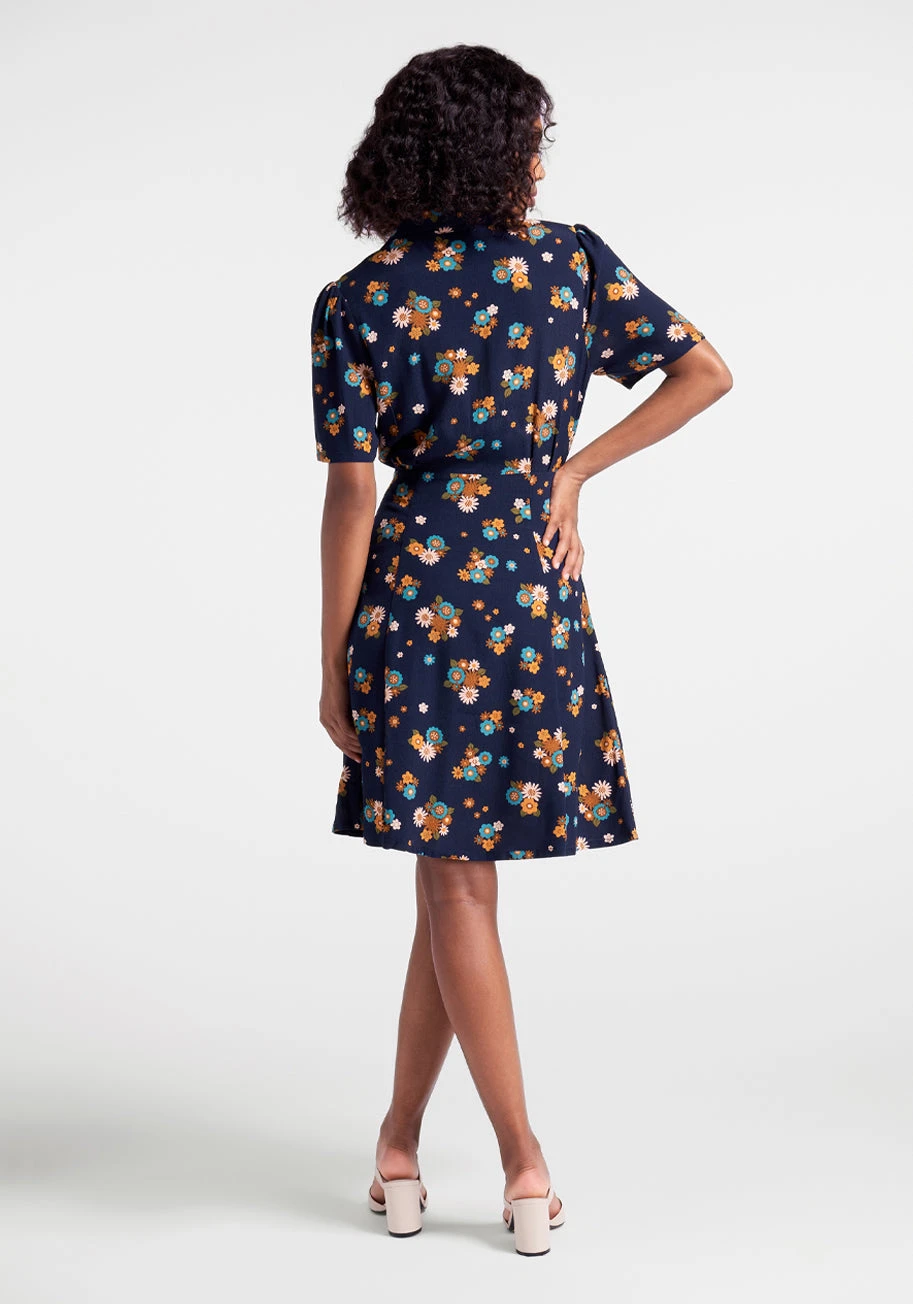 Princess Highway Navy Blue Floral Shirtdress – Retro 70s Style A-Line Fit & Flare 4 Princess Highway Navy Blue Floral Shirtdress – Retro 70s Style A-Line Fit & Flare - Image 2
