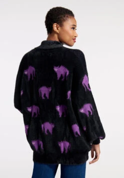 Dangerfield Black with Purple Cat Motif – Plush Eyelash Knit Oversized Cardigan -ModCloth 206267 blk 2 1db3919d de2b 43af 917a 67d31f944951