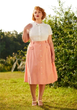 Effortless Feature A-Line Skirt -ModCloth 206343 peach chambray 9