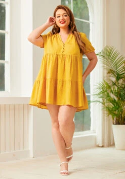 Sunshine Serenade Babydoll Dress -ModCloth 206411 GOLD NUGGET PLUS 1