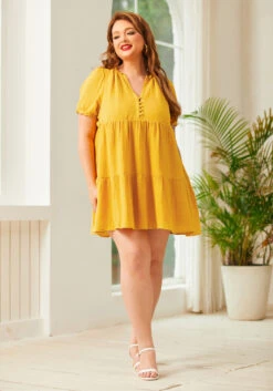 Sunshine Serenade Babydoll Dress -ModCloth 206411 GOLD NUGGET PLUS 2