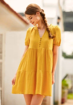 Sunshine Serenade Babydoll Dress -ModCloth 206411 gold nugget 2Large