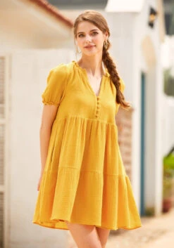 Sunshine Serenade Babydoll Dress -ModCloth 206411 gold nugget 4Large