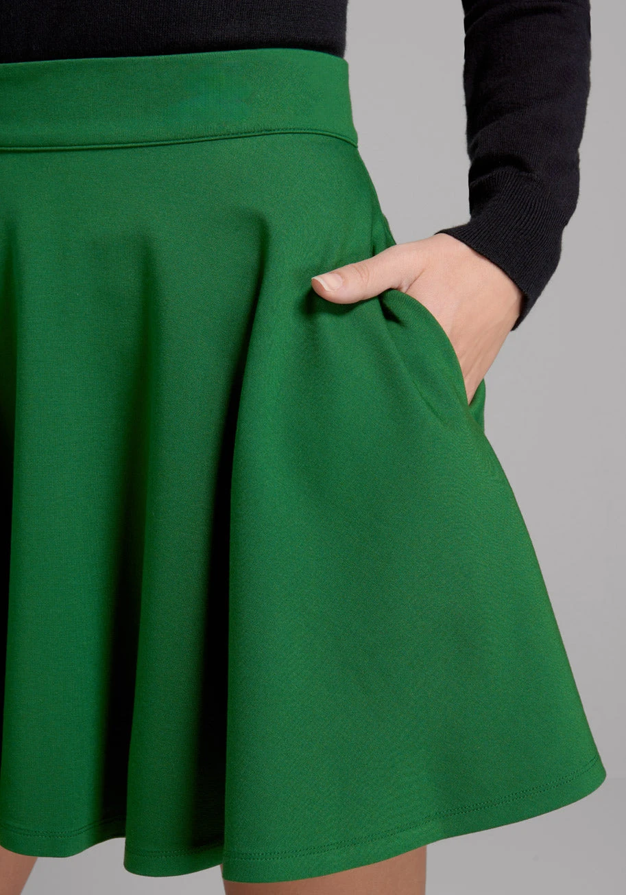 Winner's Circle Deep Green A-Line Skater Skirt – High-Waist Knee-Length Circle Skirt with Pockets 6 Winner's Circle Deep Green A-Line Skater Skirt – High-Waist Knee-Length Circle Skirt with Pockets - Image 4