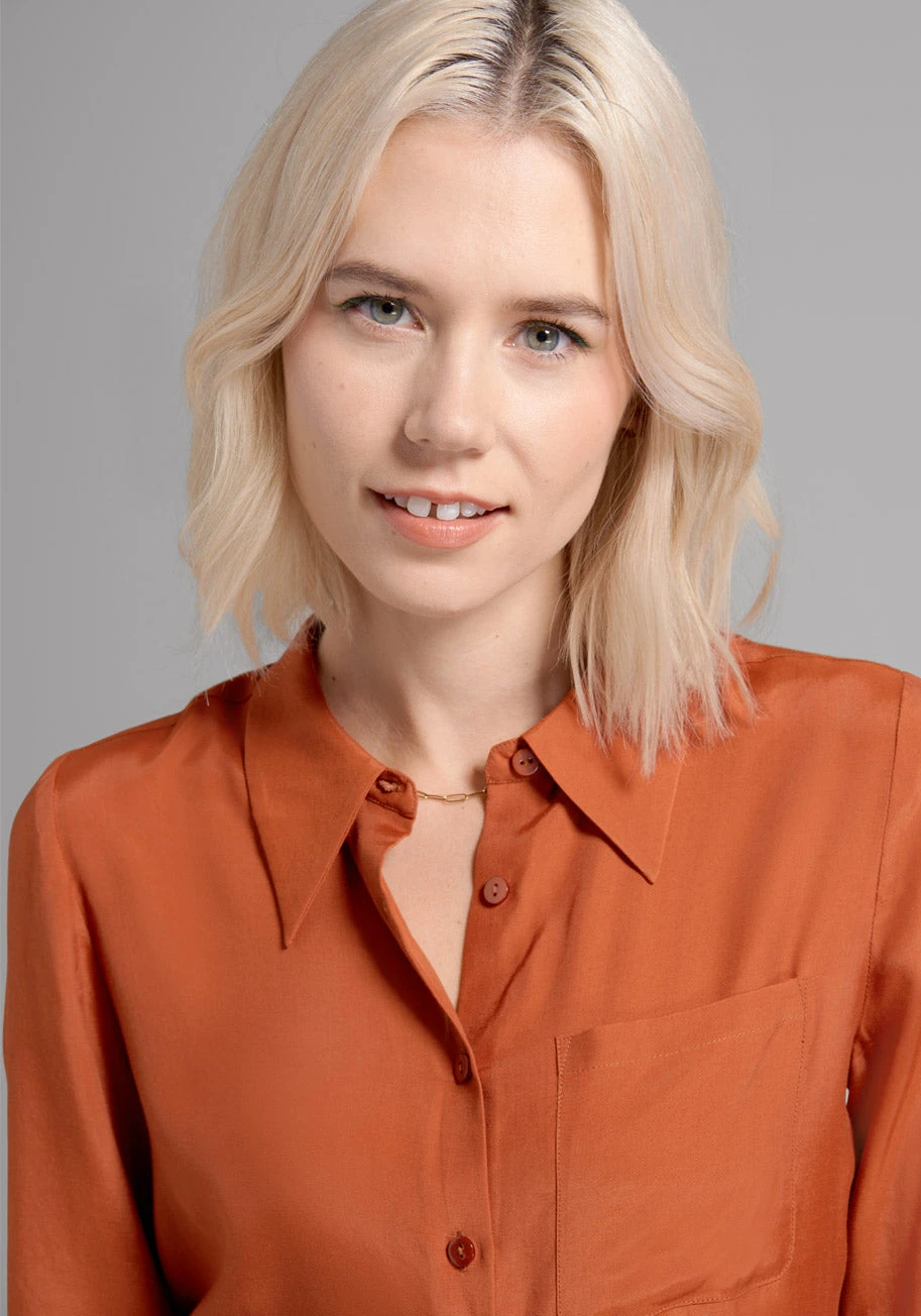 ModCloth Point In Time Deep Rust Button-Up Top – Retro Point Collar Long Sleeve Blouse 8 ModCloth Point In Time Deep Rust Button-Up Top – Retro Point Collar Long Sleeve Blouse - Image 6