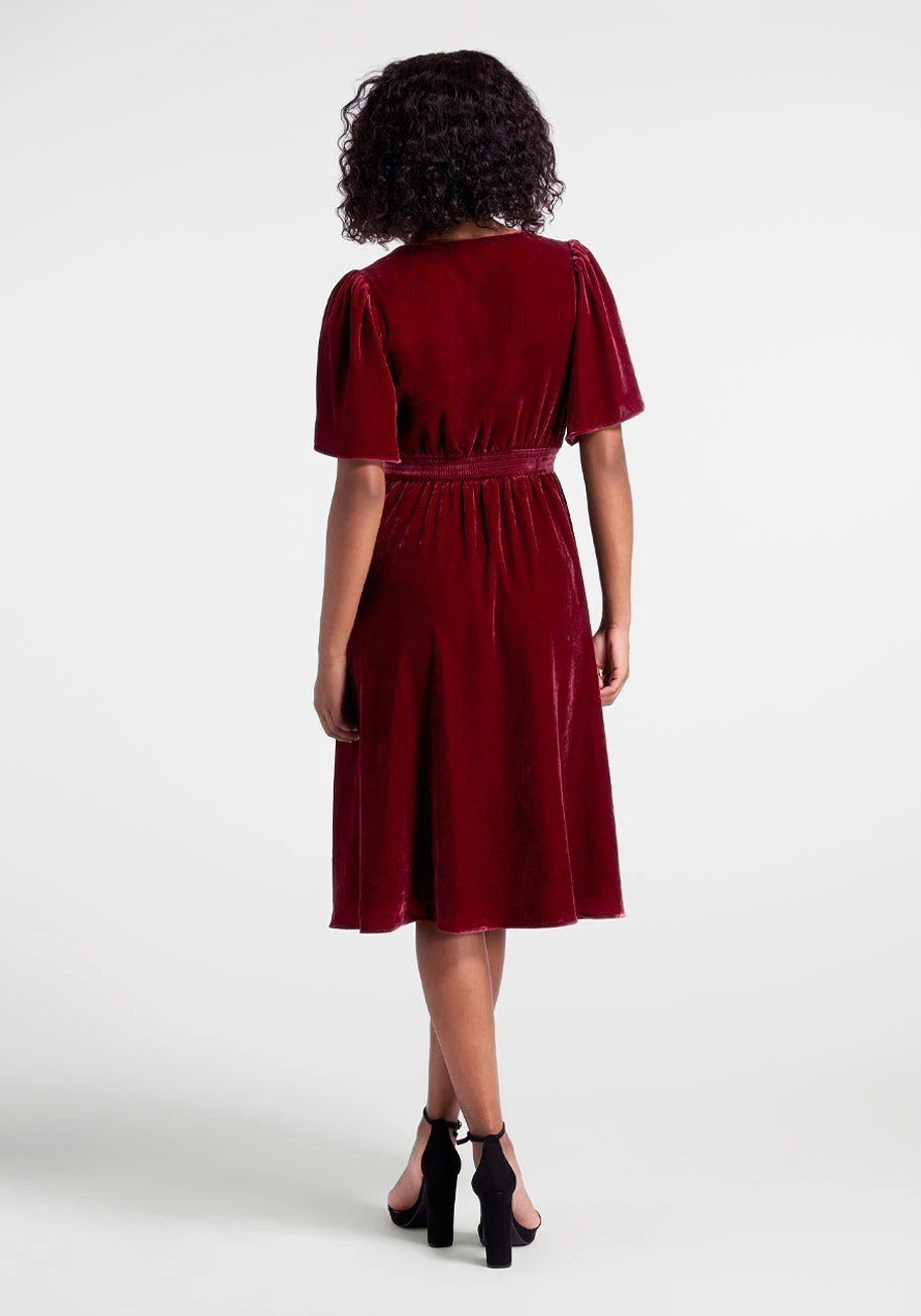 Moves Like A Dance Beetroot Red Velvet – Flutter Sleeve Surplice Neckline Midi Dress 4 Moves Like A Dance Beetroot Red Velvet – Flutter Sleeve Surplice Neckline Midi Dress - Image 2
