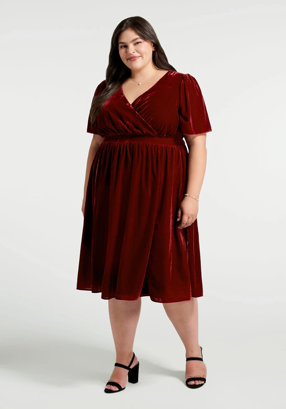 Moves Like A Dance Beetroot Red Velvet – Flutter Sleeve Surplice Neckline Midi Dress 6 Moves Like A Dance Beetroot Red Velvet – Flutter Sleeve Surplice Neckline Midi Dress - Image 4
