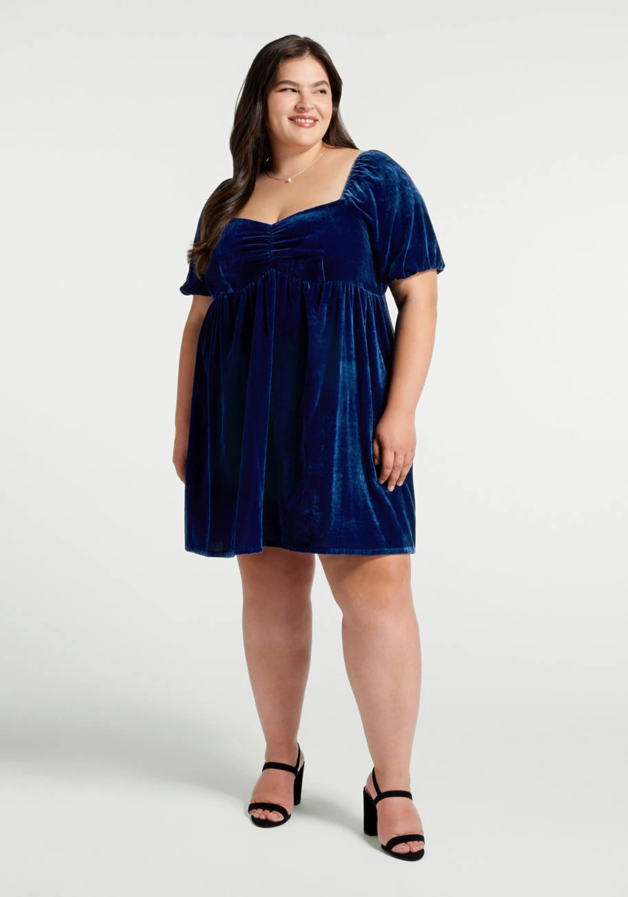 Navy Blue Velvet Babydoll Dress – Sweetheart Neck & Puff Sleeve Retro Mini 8 Navy Blue Velvet Babydoll Dress – Sweetheart Neck & Puff Sleeve Retro Mini - Image 6