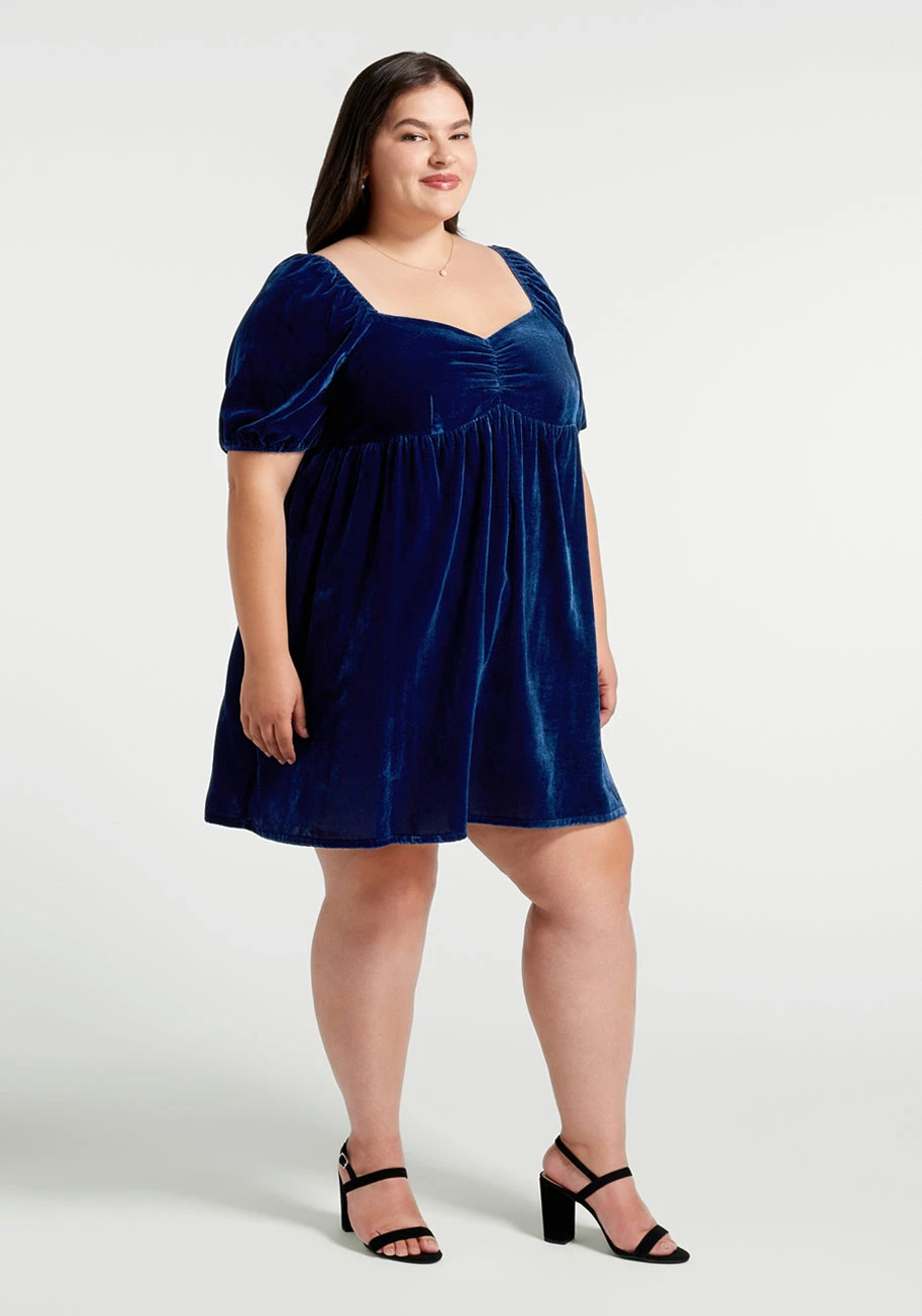 Navy Blue Velvet Babydoll Dress – Sweetheart Neck & Puff Sleeve Retro Mini 11 Navy Blue Velvet Babydoll Dress – Sweetheart Neck & Puff Sleeve Retro Mini - Image 9