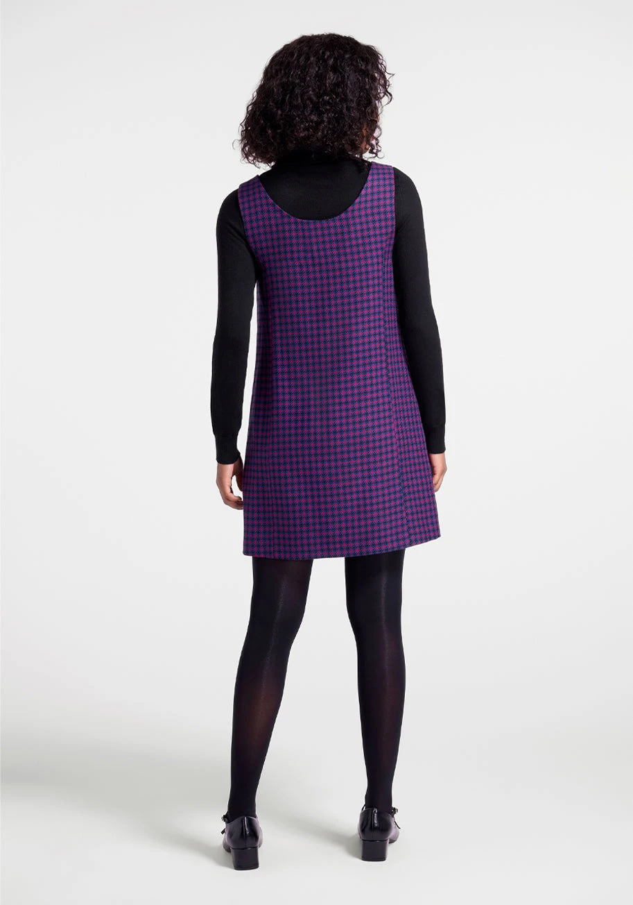 Pink and Navy Houndstooth Double-Breasted Jumper Dress – Retro 50s Pinafore 4 Pink and Navy Houndstooth Double-Breasted Jumper Dress – Retro 50s Pinafore - Image 2