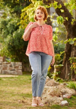 ModCloth Pink and Red Velvet Swiss Dot – Tie-Neck Sweetheart Devore Blouse -ModCloth 206644 dot devore 3