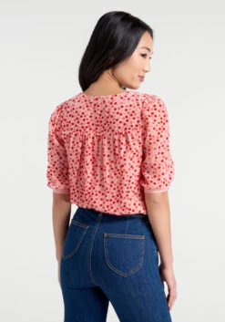 ModCloth Pink and Red Velvet Swiss Dot – Tie-Neck Sweetheart Devore Blouse -ModCloth 206644 p60002 2
