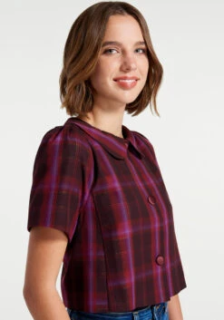 ModCloth Sugar Plum Plaid - Red and Lavender Pearl Button Peter Pan Collar Short Sleeve Jacket -ModCloth 206651 l50002 4