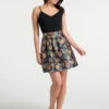 ModCloth Shimmer and Shake Burgundy Floral Brocade Pleated Mini Skirt with Pockets