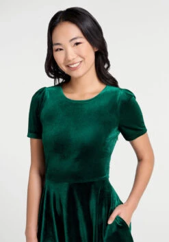 ModCloth Pine Green Velvet Party Favors – Short Puff Sleeve Fit-and-Flare Dress 7 ModCloth Pine Green Velvet Party Favors – Short Puff Sleeve Fit-and-Flare Dress -ModCloth 206745 a80002 3