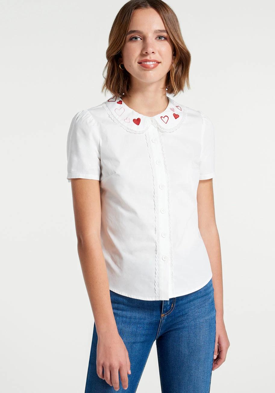 ModCloth Love That Lingers White Heart Embroidered Peter Pan Collar Blouse 3 ModCloth Love That Lingers White Heart Embroidered Peter Pan Collar Blouse