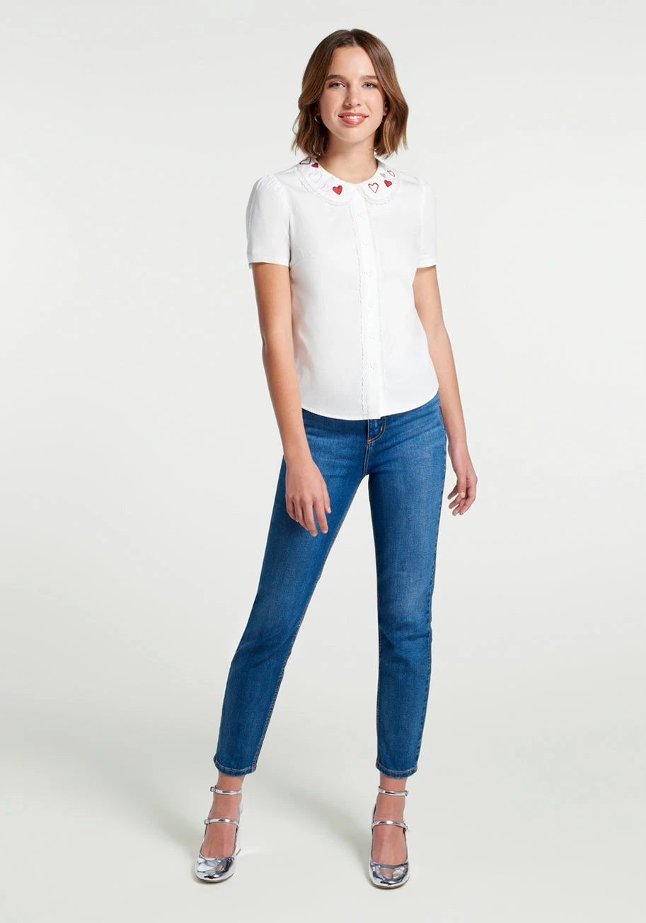 ModCloth Love That Lingers White Heart Embroidered Peter Pan Collar Blouse 5 ModCloth Love That Lingers White Heart Embroidered Peter Pan Collar Blouse - Image 3