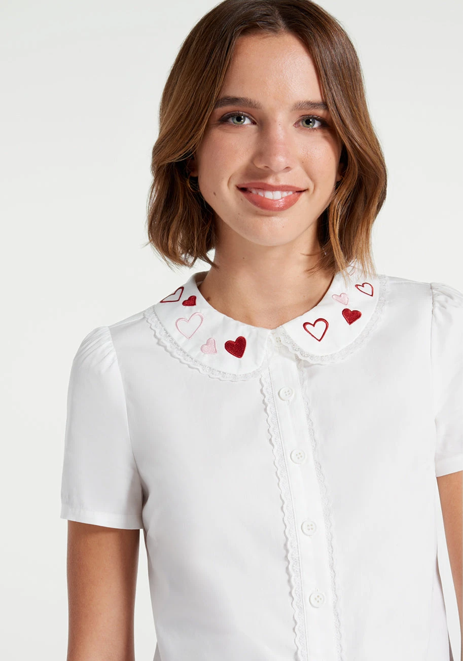 ModCloth Love That Lingers White Heart Embroidered Peter Pan Collar Blouse 6 ModCloth Love That Lingers White Heart Embroidered Peter Pan Collar Blouse - Image 4