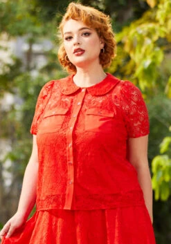 Heart Throb Button-Up Top 14 Heart Throb Button-Up Top -ModCloth 206776 fiery red heart lace 5