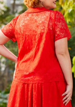 Heart Throb Button-Up Top 15 Heart Throb Button-Up Top -ModCloth 206776 fiery red heart lace 6