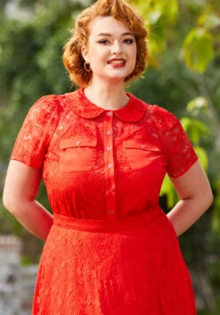 Heart Throb Button-Up Top 16 Heart Throb Button-Up Top -ModCloth 206776 fiery red heart lace 7