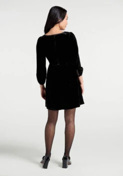Black Velvet Split Front Mini Dress with Triple Bow Accents - Long Sleeve Event Dress 8 Black Velvet Split Front Mini Dress with Triple Bow Accents - Long Sleeve Event Dress -ModCloth 206793 blk 2