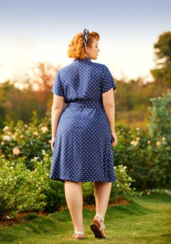 ModCloth Playing House Navy & Pink Polka Dot Shirt Dress – 1940s Vintage Midi Dress -ModCloth 206833 dotty or nice 6