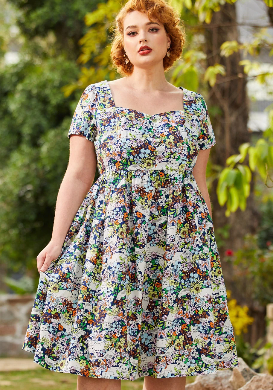 Magical Meadows Floral Fit and Flare Shirt Dress - Short Sleeve Sweetheart Neck with Pockets 13 Magical Meadows Floral Fit and Flare Shirt Dress - Short Sleeve Sweetheart Neck with Pockets - Image 11