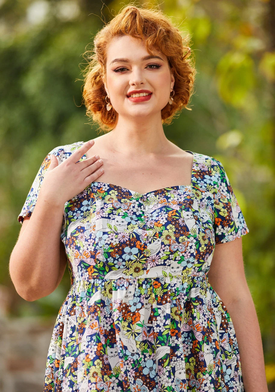 Magical Meadows Floral Fit and Flare Shirt Dress - Short Sleeve Sweetheart Neck with Pockets 14 Magical Meadows Floral Fit and Flare Shirt Dress - Short Sleeve Sweetheart Neck with Pockets - Image 12