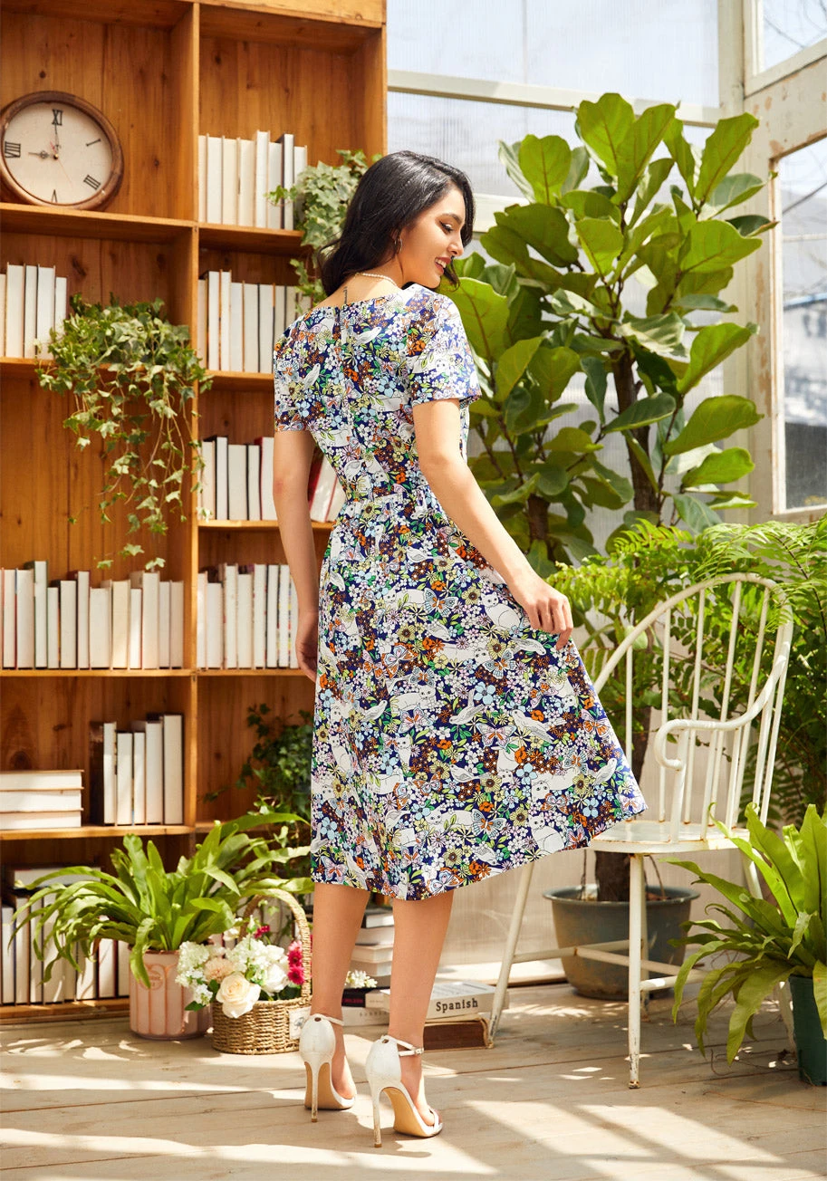 Magical Meadows Floral Fit and Flare Shirt Dress - Short Sleeve Sweetheart Neck with Pockets 4 Magical Meadows Floral Fit and Flare Shirt Dress - Short Sleeve Sweetheart Neck with Pockets - Image 2