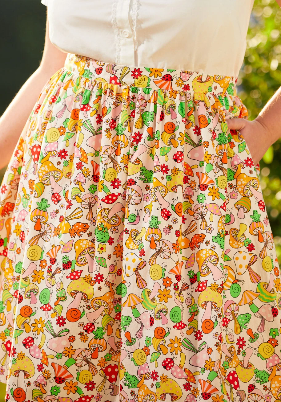 More Than Charming Psychedelic Mushroom & Frog Print A-Line Skirt with Pockets 10 More Than Charming Psychedelic Mushroom & Frog Print A-Line Skirt with Pockets - Image 8