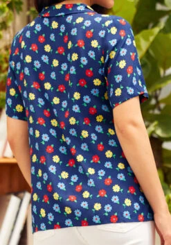 ModCloth Navy Blue Ditsy Floral Side-Tie Funnel Neck Vintage Blouse 14 ModCloth Navy Blue Ditsy Floral Side-Tie Funnel Neck Vintage Blouse -ModCloth 206857 golden girl ditsy floral 3