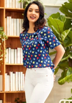 ModCloth Navy Blue Ditsy Floral Side-Tie Funnel Neck Vintage Blouse 15 ModCloth Navy Blue Ditsy Floral Side-Tie Funnel Neck Vintage Blouse -ModCloth 206857 golden girl ditsy floral 4