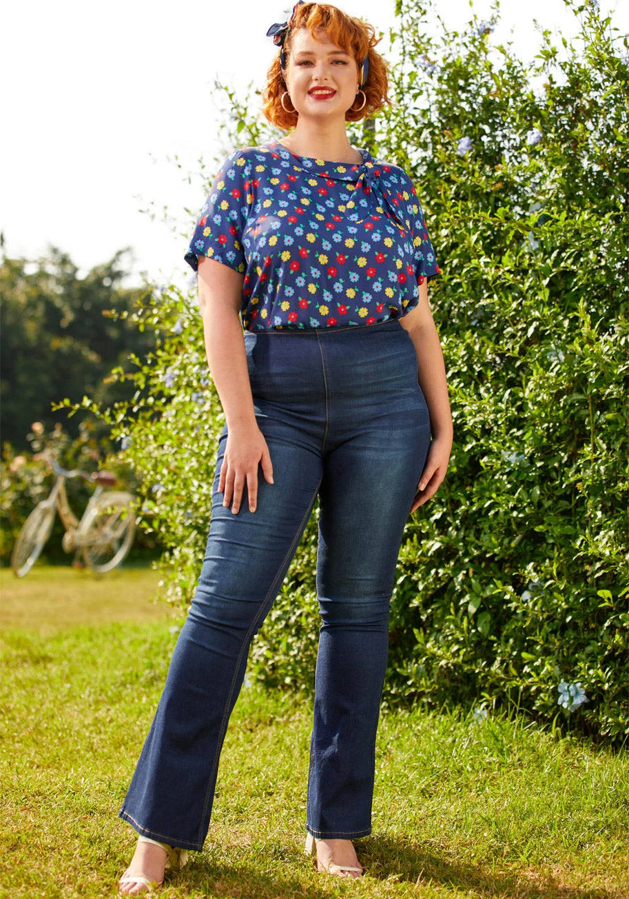 ModCloth Navy Blue Ditsy Floral Side-Tie Funnel Neck Vintage Blouse 10 ModCloth Navy Blue Ditsy Floral Side-Tie Funnel Neck Vintage Blouse - Image 8