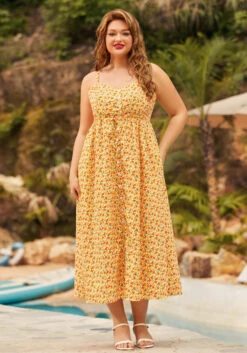 Quite Clearly Charismatic Orange Print Woven Cotton Midi Dress -ModCloth 207166 orgpr plus hp 1