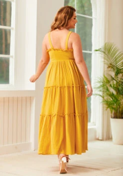 Glimmering Goddess Mustard Yellow – Tiered Sleeveless Cotton Maxi Dress -ModCloth 207253 GOLD NUGGET PLUS 3