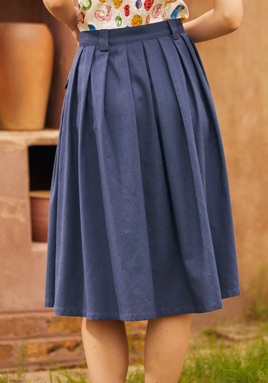 Effortless Feature Navy Blue Pleated Midi Skirt – Linen Blend Button-Down with Pocket Flaps 6 Effortless Feature Navy Blue Pleated Midi Skirt – Linen Blend Button-Down with Pocket Flaps - Image 4