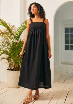 ModCloth Enchanted Forest Sleeveless Maxi Dress - Linen-Blend Empire Waist Gown -ModCloth 207321 blk 1