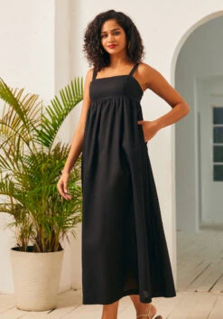 ModCloth Enchanted Forest Sleeveless Maxi Dress - Linen-Blend Empire Waist Gown -ModCloth 207321 blk 2