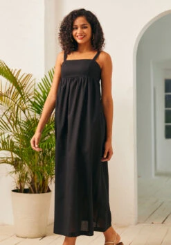 ModCloth Enchanted Forest Sleeveless Maxi Dress - Linen-Blend Empire Waist Gown -ModCloth 207321 blk 4