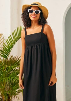 ModCloth Enchanted Forest Sleeveless Maxi Dress - Linen-Blend Empire Waist Gown -ModCloth 207321 blk 5