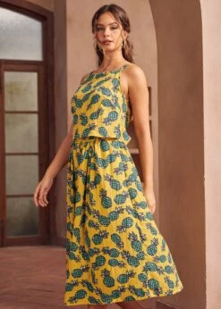 Morning Melody White with Yellow Pineapple – Spaghetti Strap Button Back Tank Top -ModCloth 207331 PINEAPPLE PRINT 2