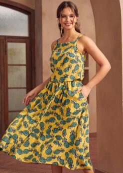 Morning Melody White with Yellow Pineapple – Spaghetti Strap Button Back Tank Top -ModCloth 207331 PINEAPPLE PRINT 4