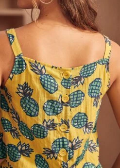 Morning Melody White with Yellow Pineapple – Spaghetti Strap Button Back Tank Top -ModCloth 207331 PINEAPPLE PRINT 7