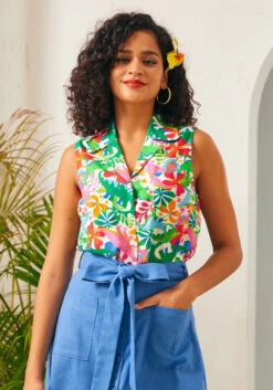 ModCloth Ivory and Yellow Polka Dot Spotlight Spark Sleeveless Button-Up Shirt -ModCloth 207355 DINO FLAGE 6