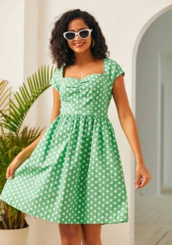 ModCloth Whispers of Sweetness Green Polka Dot - Sweetheart Neckline Fit and Flare Dress -ModCloth 207374 GRN POLKA DOT 4